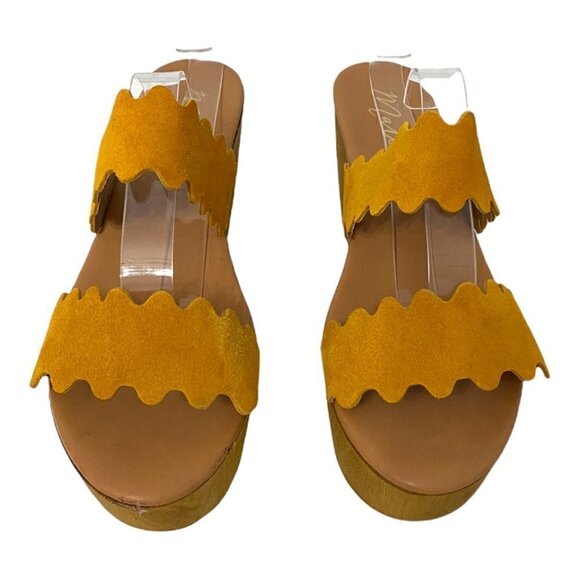 Matisse Charlie Scalloped Yellow Suede Chunky Platform Wedge Sandals, Size 10 - Picture 6 of 14
